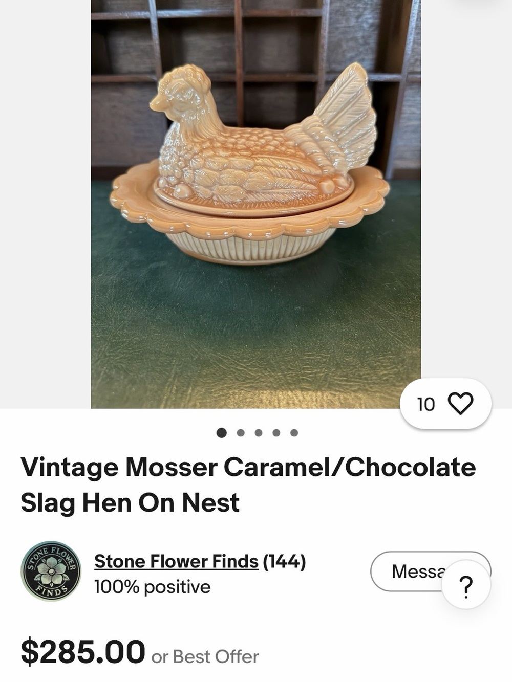 Vintage Mosser Chocolate slag glass nesting hen, like new. - Picture 14 of 16